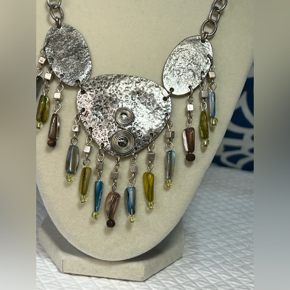 Boho Silver and Multicolor Statement Necklace - Picture 3 of 6